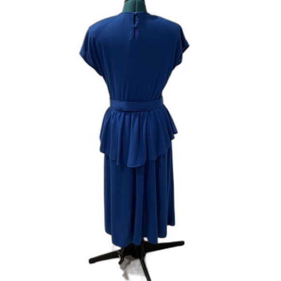 Vintage 1980s Positive Attitude Blue Belted Womens Dress Retro - Picture 3 of 7